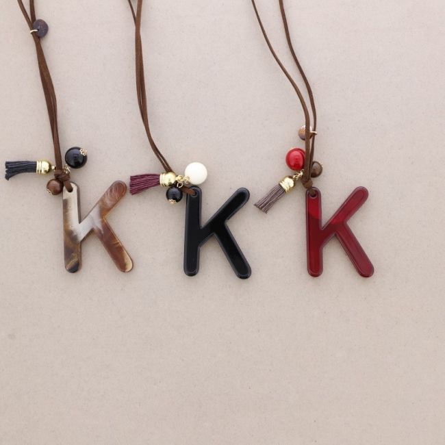 RESIN INITIAL LETTER K PENDANT LONG NECKLACE