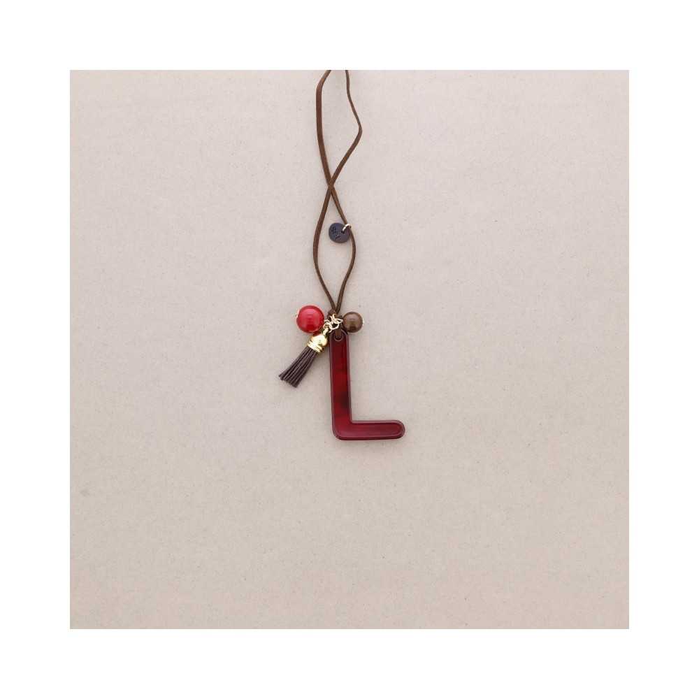 LONG NECKLACE PENDANT INITIAL LETTER L RESIN