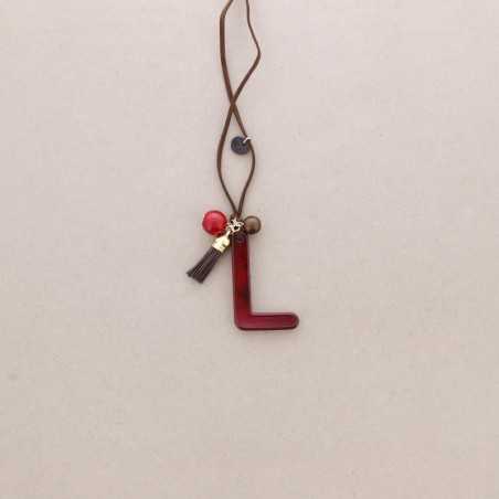 LONG NECKLACE PENDANT INITIAL LETTER L RESIN