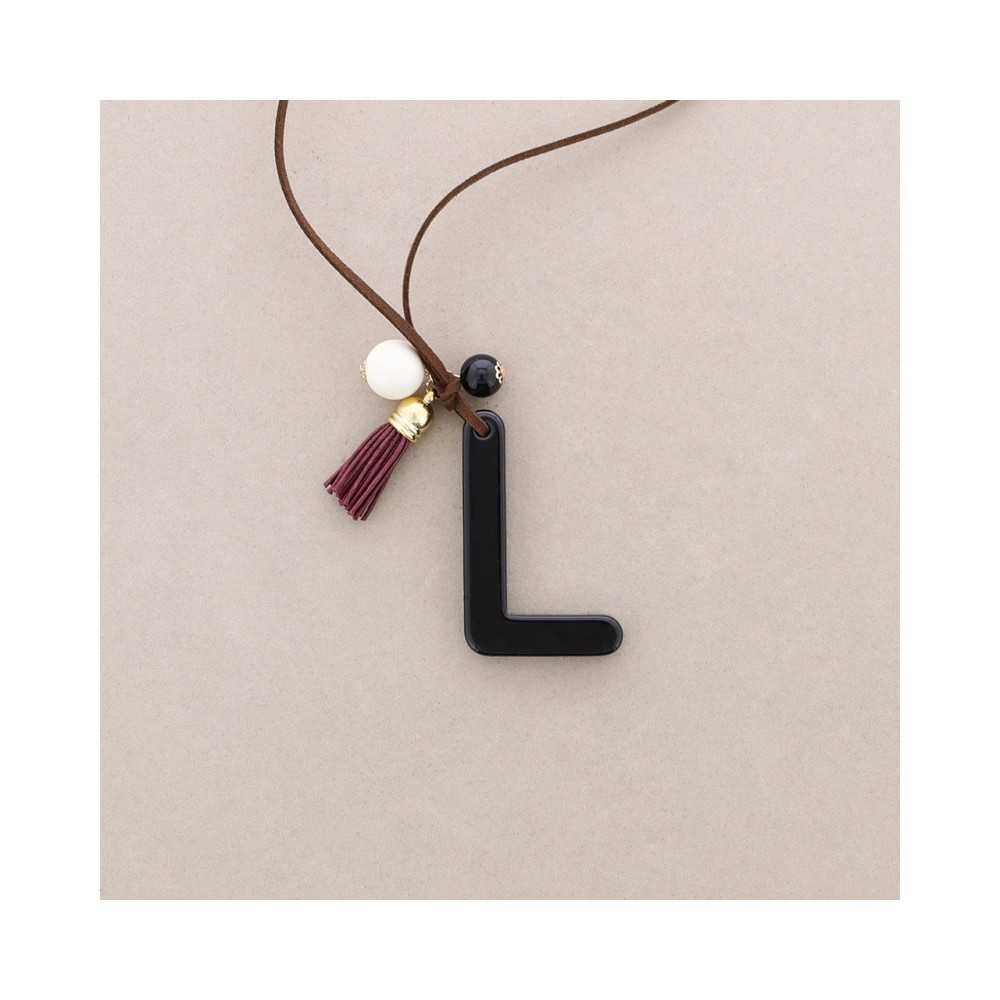 LONG NECKLACE PENDANT INITIAL LETTER L RESIN