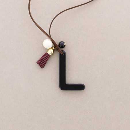 LONG NECKLACE PENDANT INITIAL LETTER L RESIN