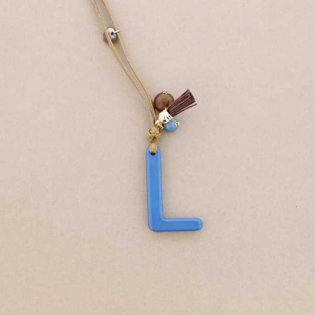 LONG NECKLACE PENDANT INITIAL LETTER L RESIN