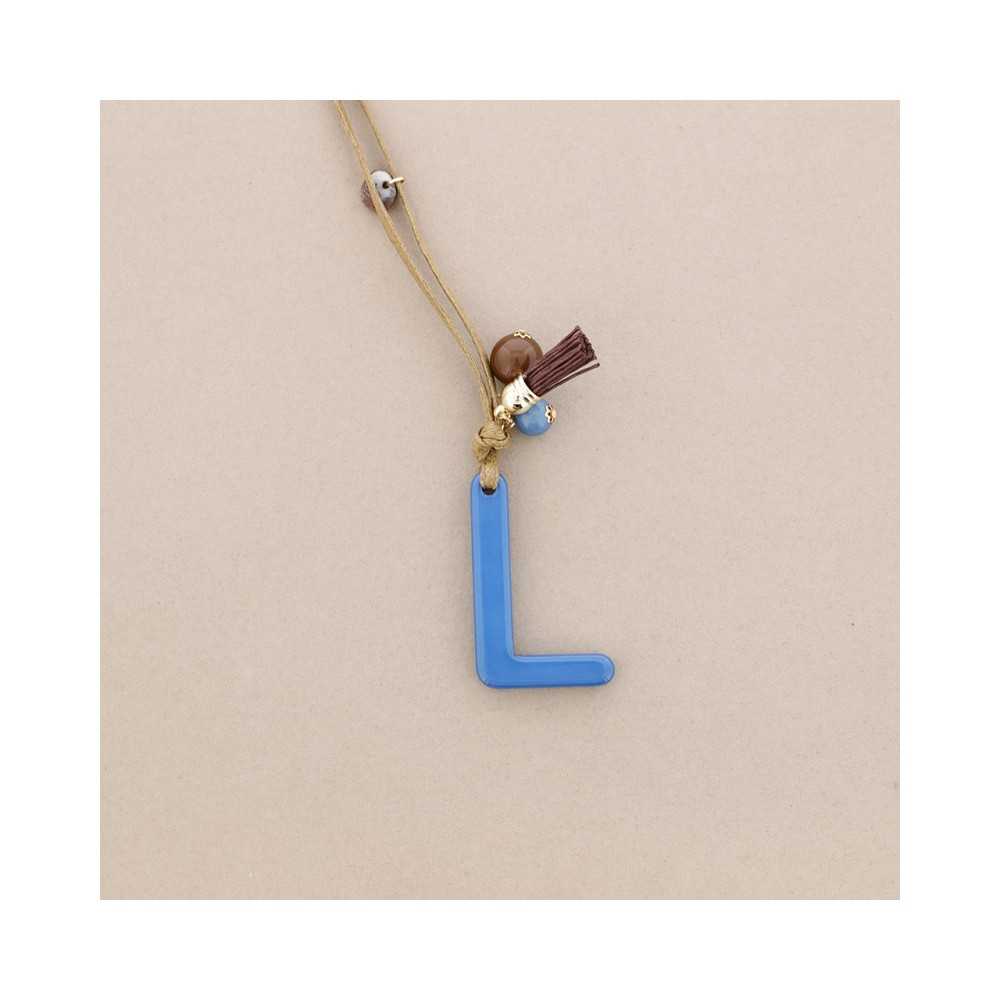 LONG NECKLACE PENDANT INITIAL LETTER L RESIN