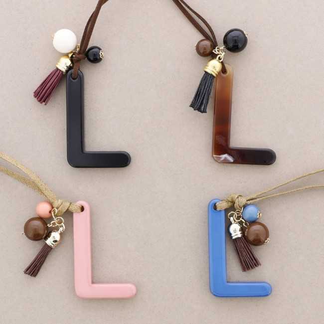 LONG NECKLACE PENDANT INITIAL LETTER L RESIN