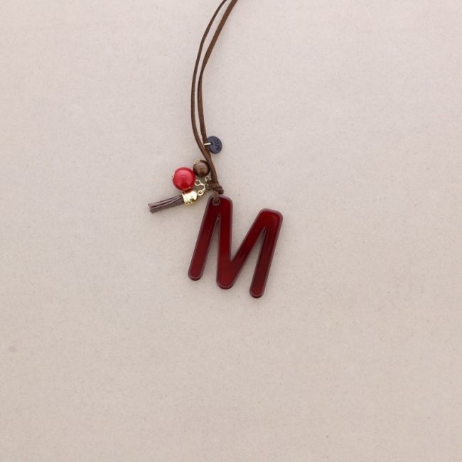 LONG NECKLACE PENDANT INITIAL LETTER M RESIN