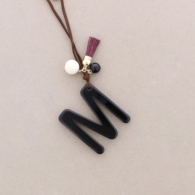 LONG NECKLACE PENDANT INITIAL LETTER M RESIN