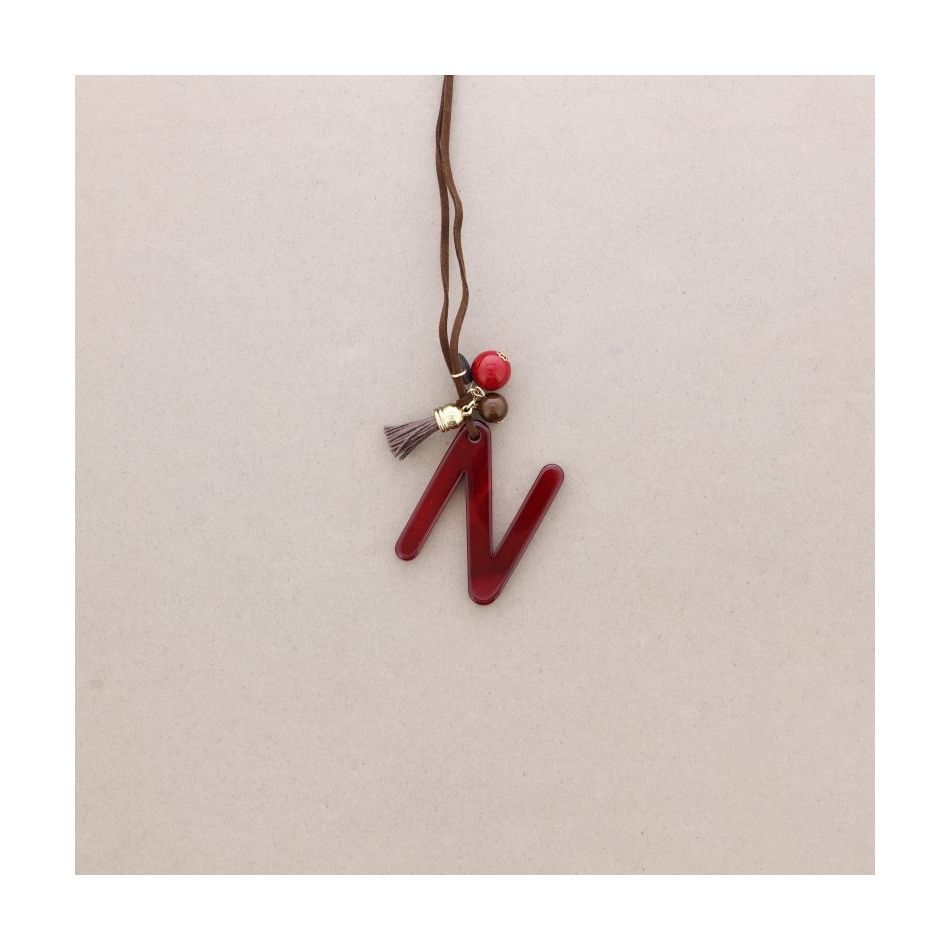 LONG NECKLACE PENDANT INITIAL LETTER N RESIN