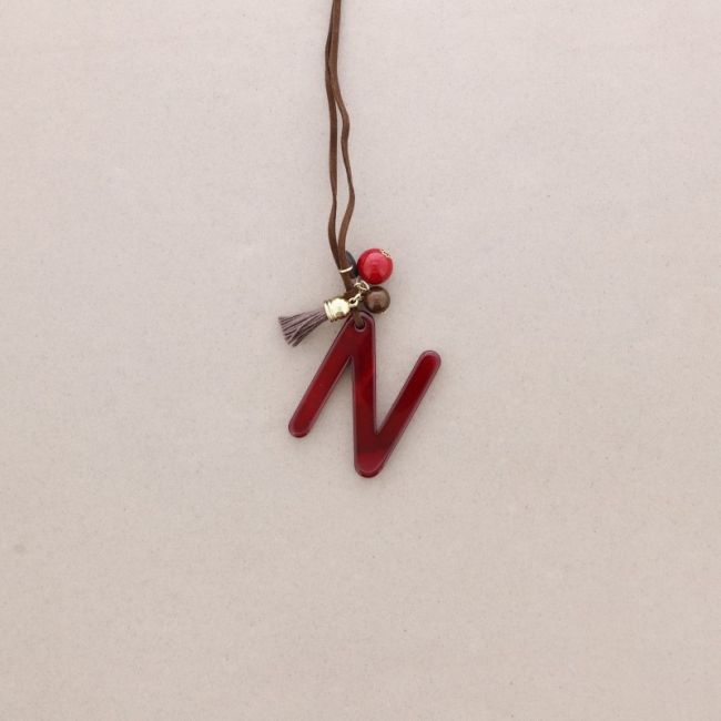 LONG NECKLACE PENDANT INITIAL LETTER N RESIN