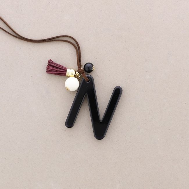 LONG NECKLACE PENDANT INITIAL LETTER N RESIN