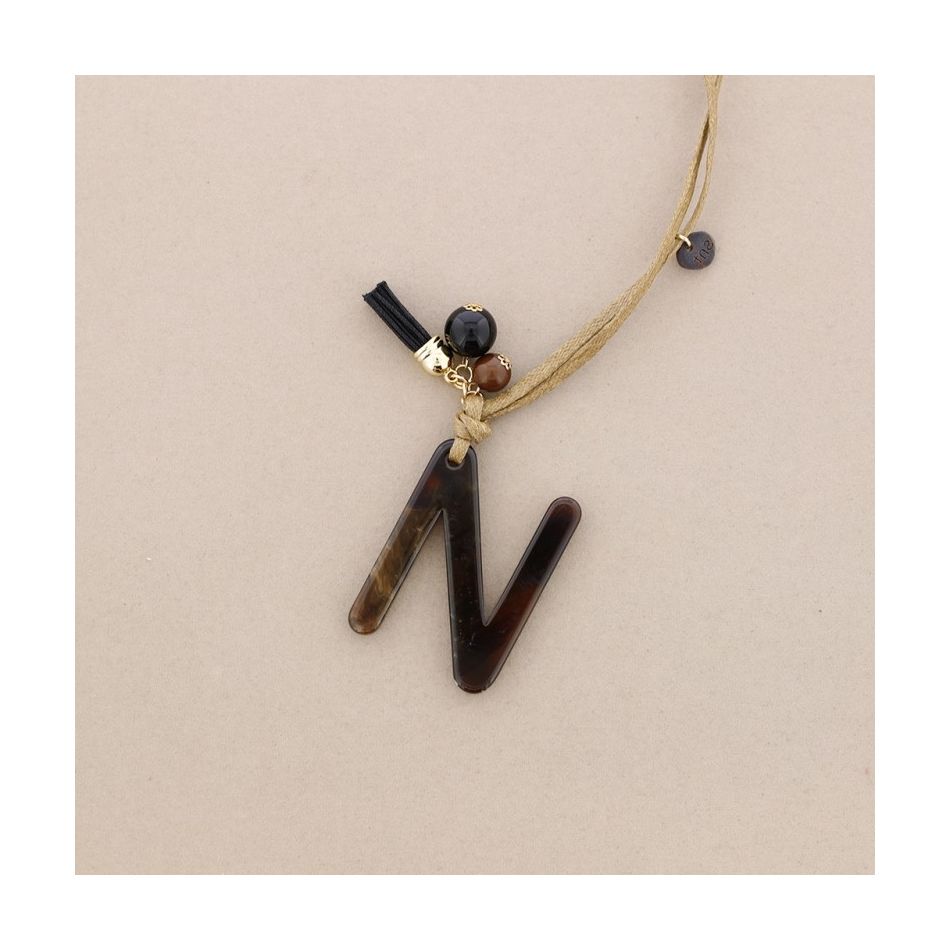 LONG NECKLACE PENDANT INITIAL LETTER N RESIN
