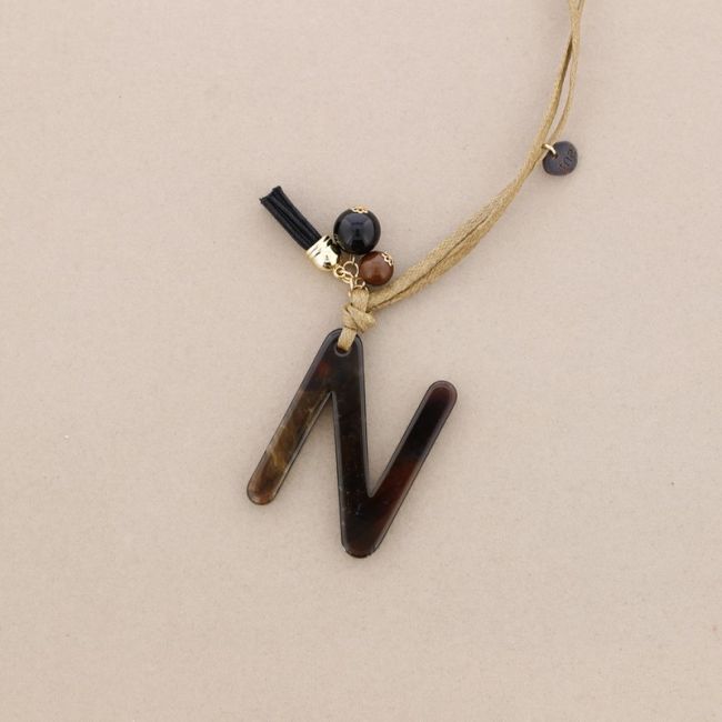 LONG NECKLACE PENDANT INITIAL LETTER N RESIN