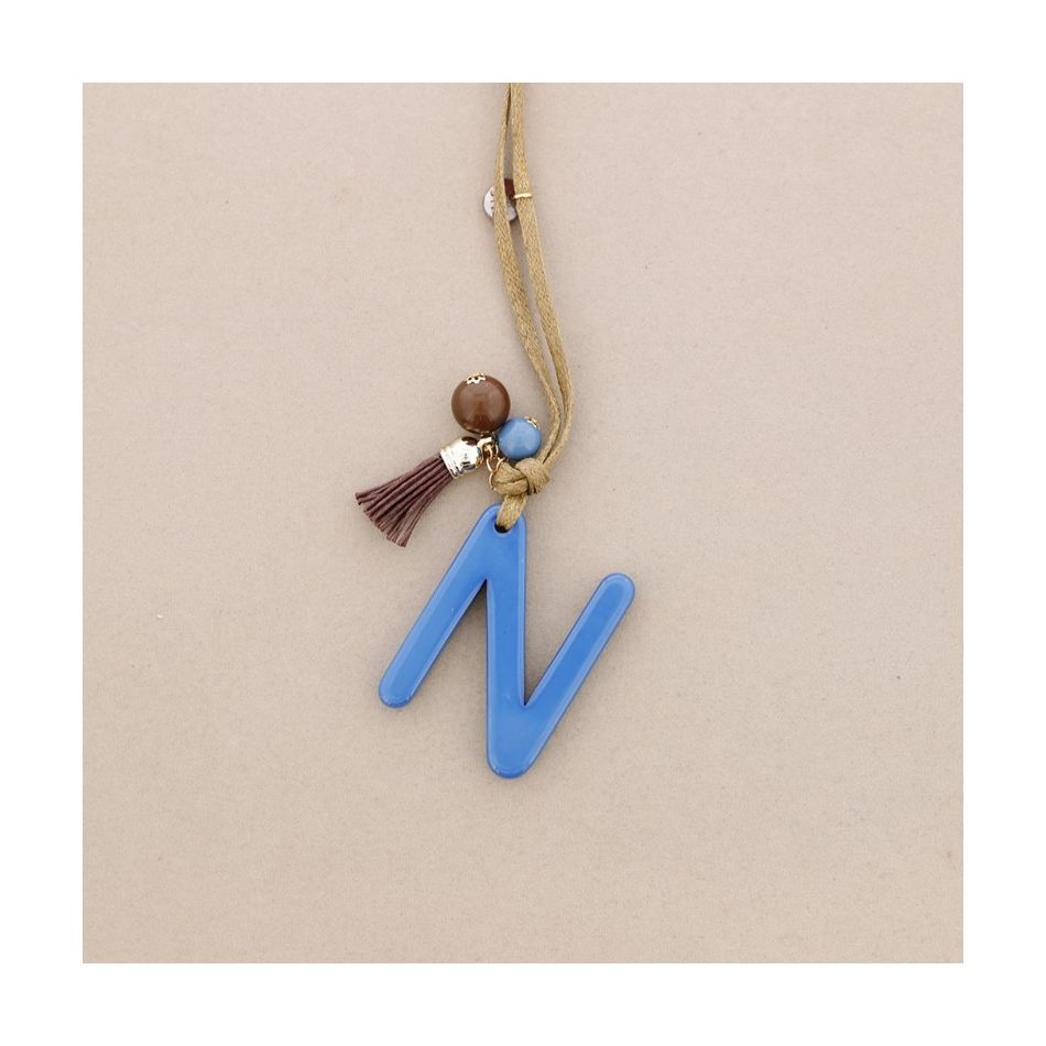 LONG NECKLACE PENDANT INITIAL LETTER N RESIN