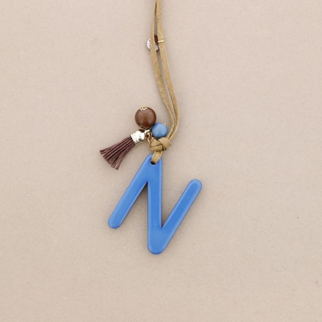 LONG NECKLACE PENDANT INITIAL LETTER N RESIN