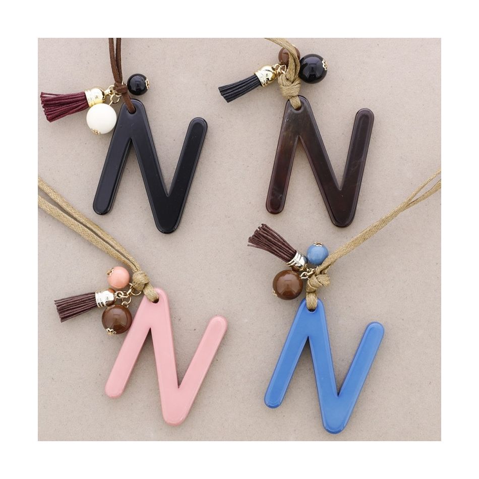 LONG NECKLACE PENDANT INITIAL LETTER N RESIN