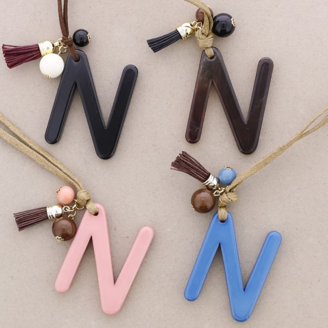LONG NECKLACE PENDANT INITIAL LETTER N RESIN