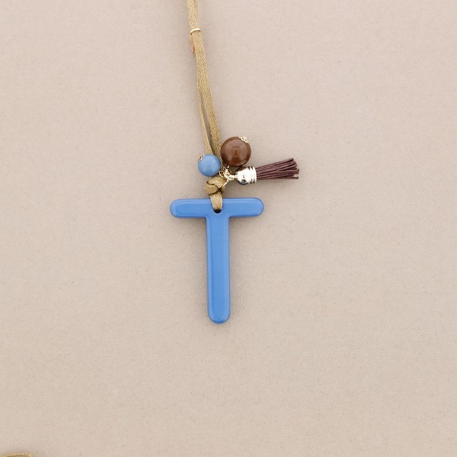 LONG NECKLACE PENDANT INITIAL LETTER T RESIN