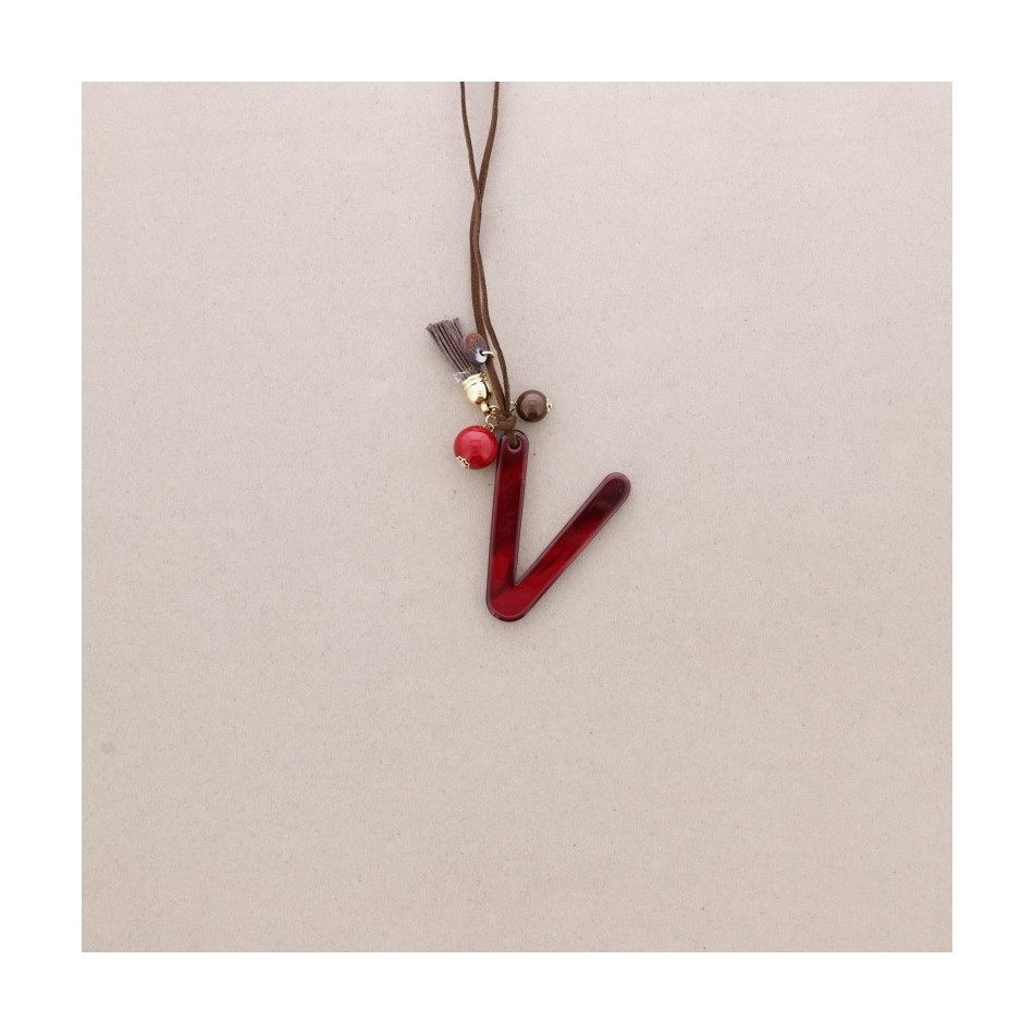 LONG NECKLACE PENDANT INITIAL LETTER V RESIN