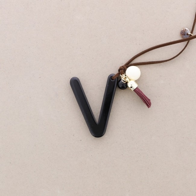 LONG NECKLACE PENDANT INITIAL LETTER V RESIN