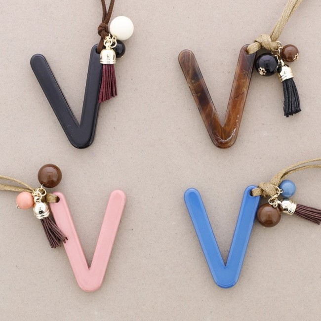 LONG NECKLACE PENDANT INITIAL LETTER V RESIN