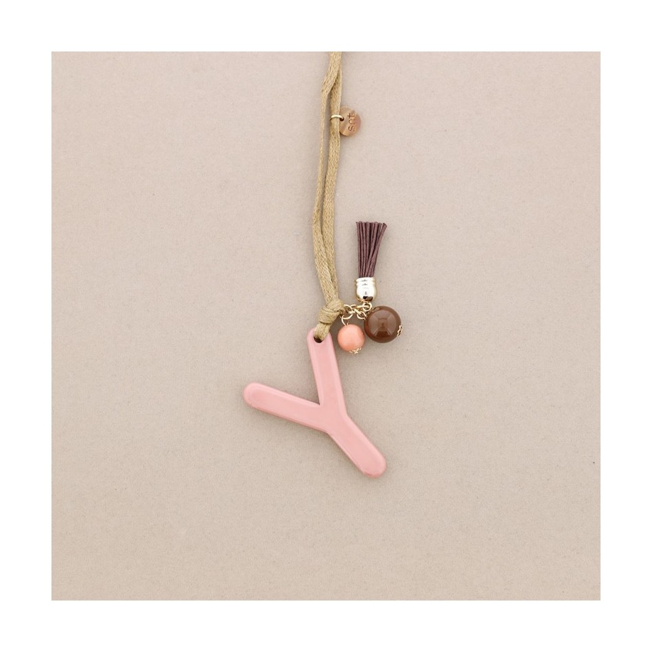LONG NECKLACE PENDANT INITIAL LETTER Y RESIN