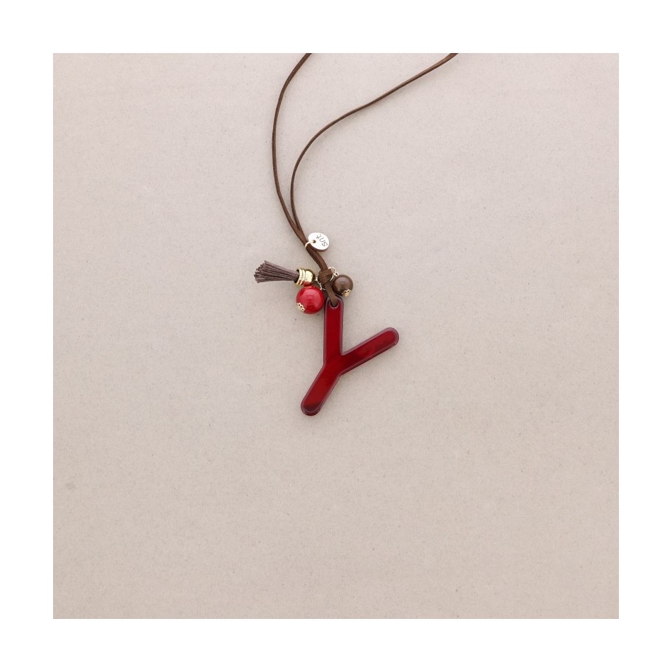 LONG NECKLACE PENDANT INITIAL LETTER Y RESIN
