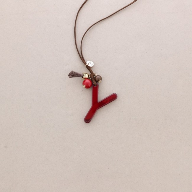 LONG NECKLACE PENDANT INITIAL LETTER Y RESIN