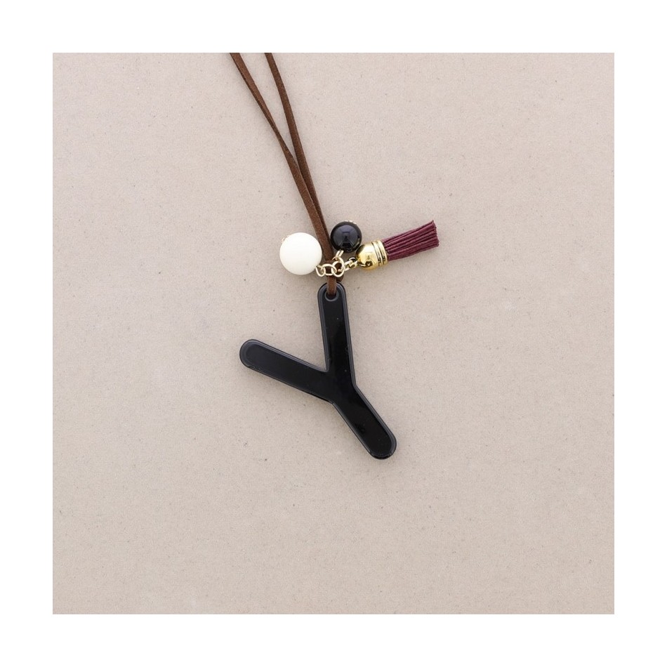 LONG NECKLACE PENDANT INITIAL LETTER Y RESIN