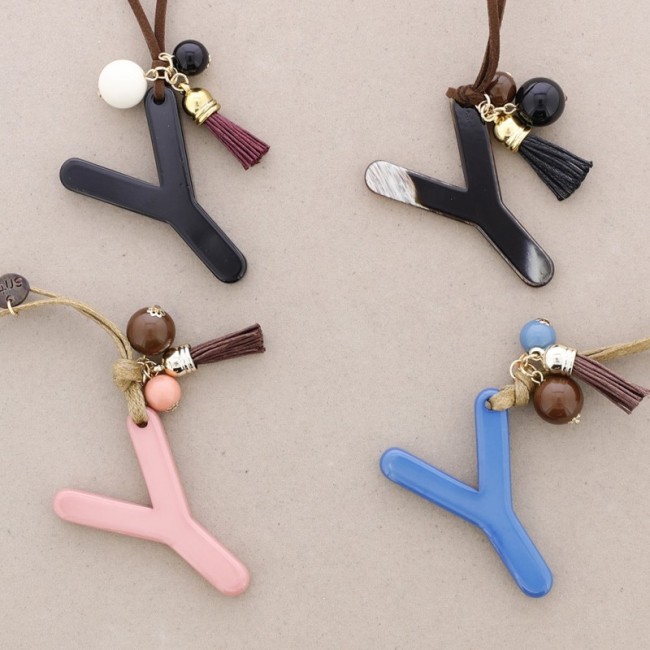 LONG NECKLACE PENDANT INITIAL LETTER Y RESIN