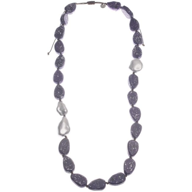 COLLAR LARGO CUENTAS MADERA RESINAS IRREGULARES
