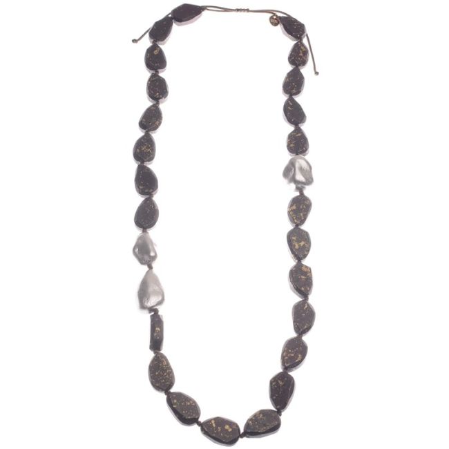 COLLAR LARGO CUENTAS MADERA RESINAS IRREGULARES