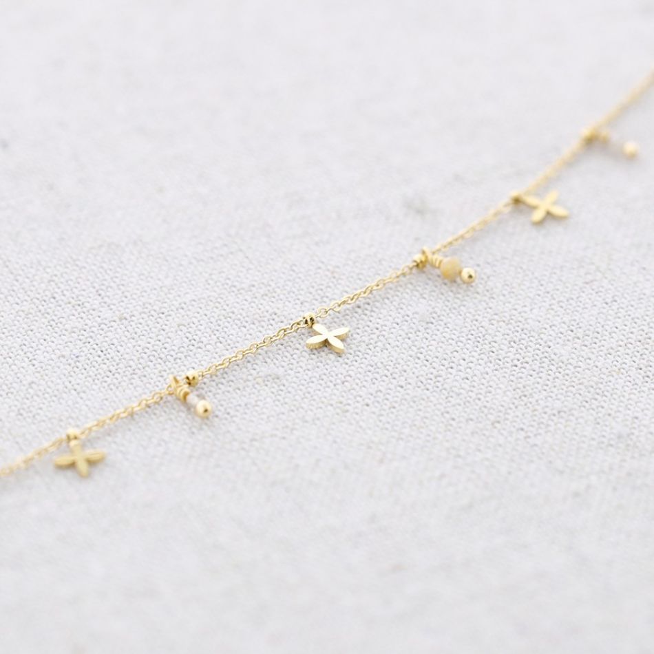 STONE CROSS PENDANTS STEEL SHORT NECKLACE