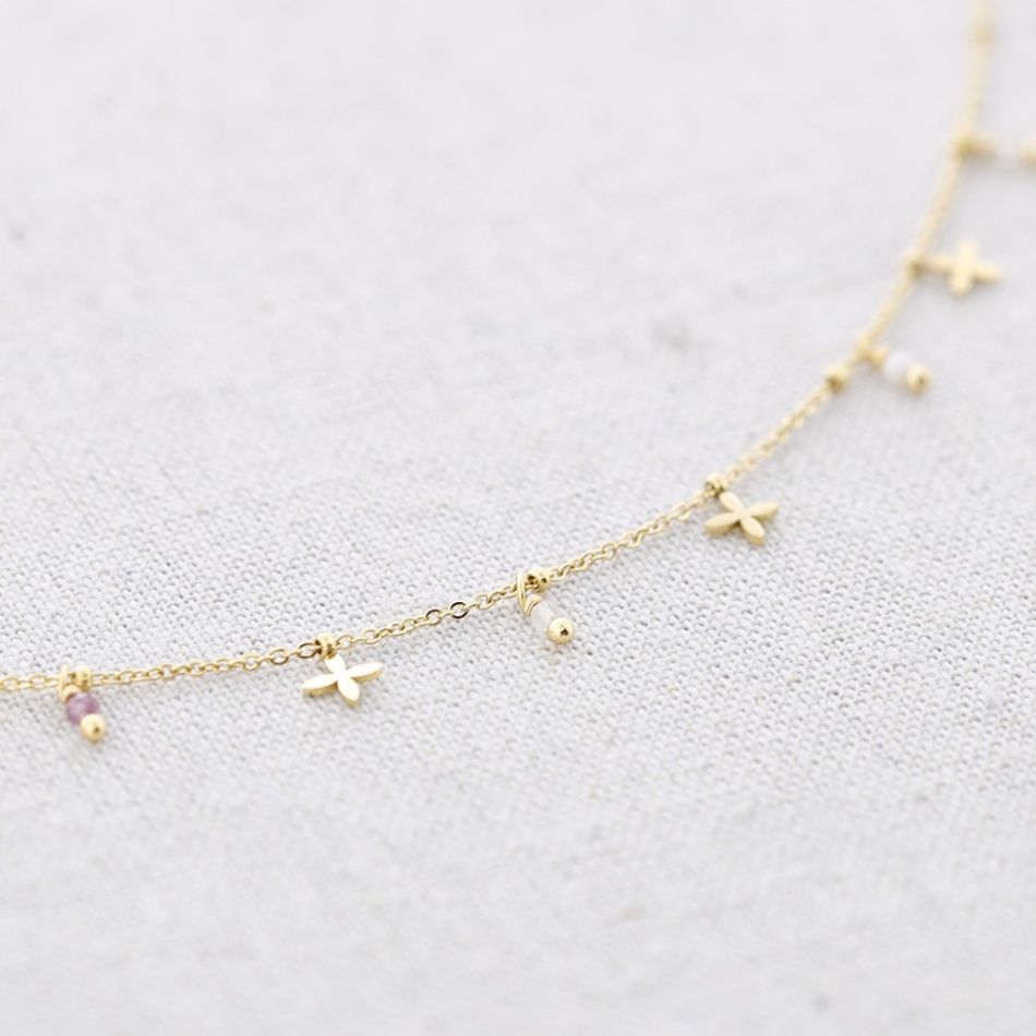 STONE CROSS PENDANTS STEEL SHORT NECKLACE