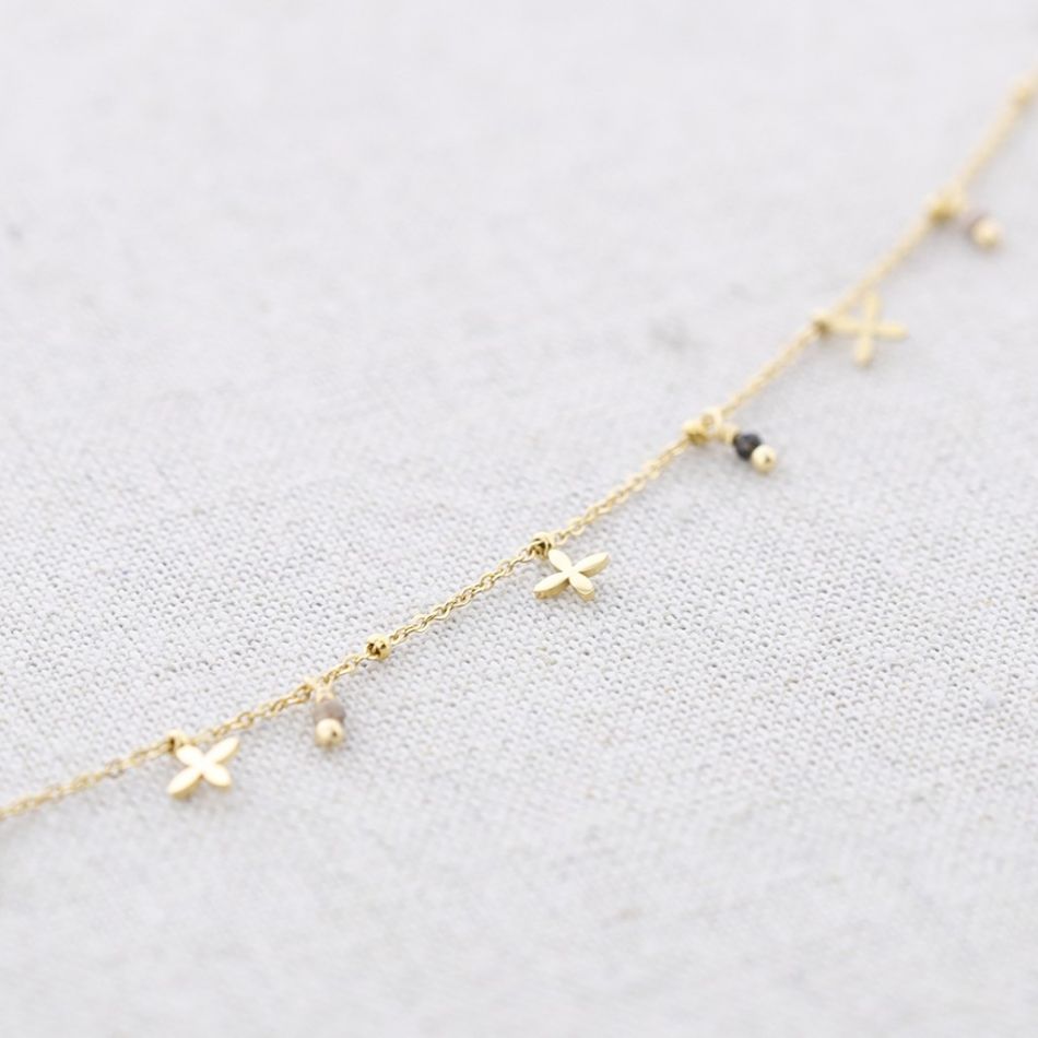 STONE CROSS PENDANTS STEEL SHORT NECKLACE