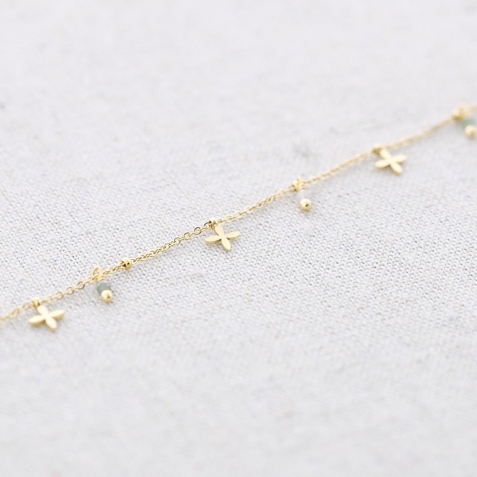 STONE CROSS PENDANTS STEEL SHORT NECKLACE