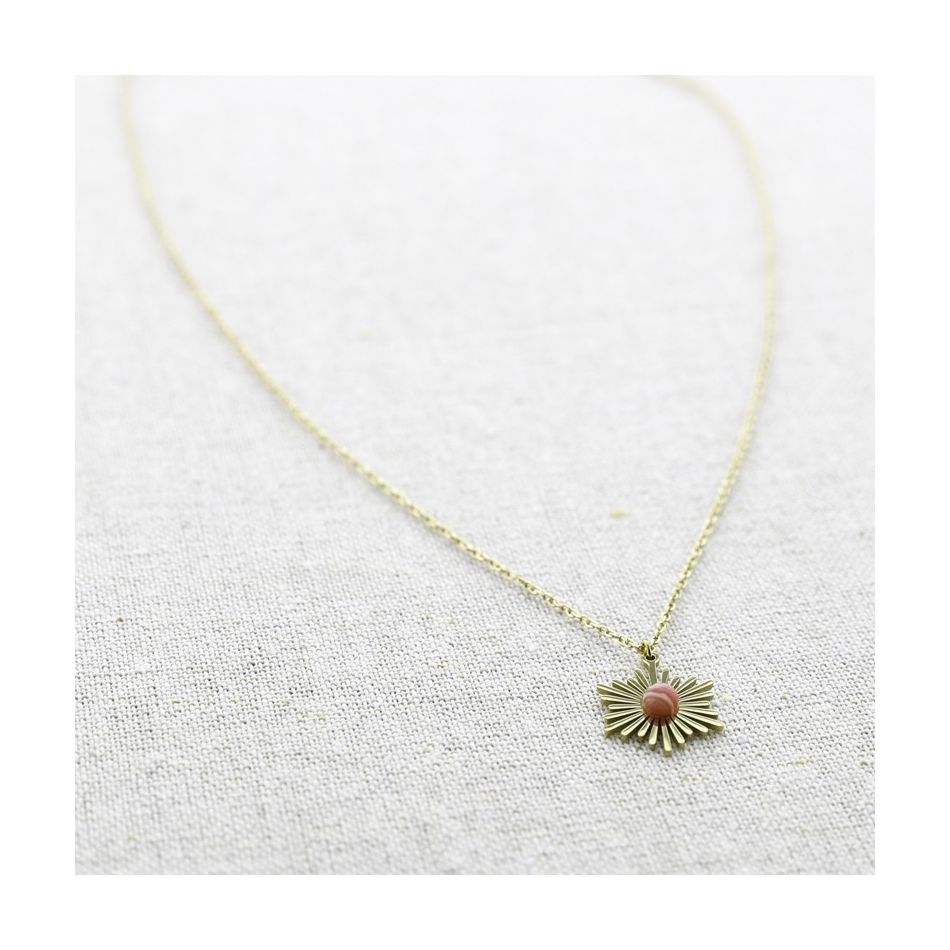 STONE MEDAL PENDANT STEEL SHORT NECKLACE