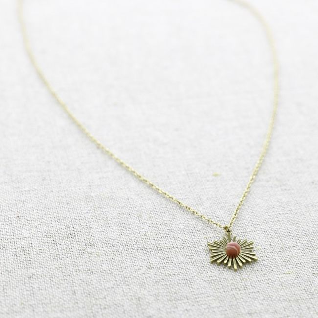 STONE MEDAL PENDANT STEEL SHORT NECKLACE