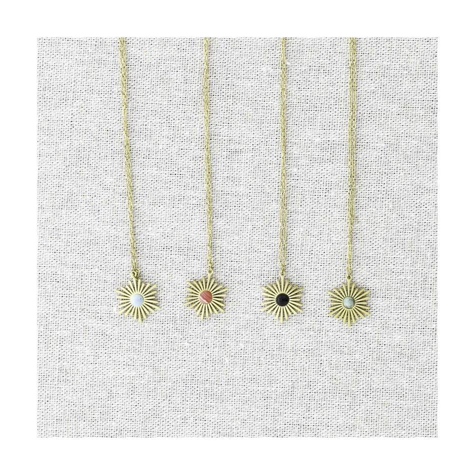 STONE MEDAL PENDANT STEEL SHORT NECKLACE