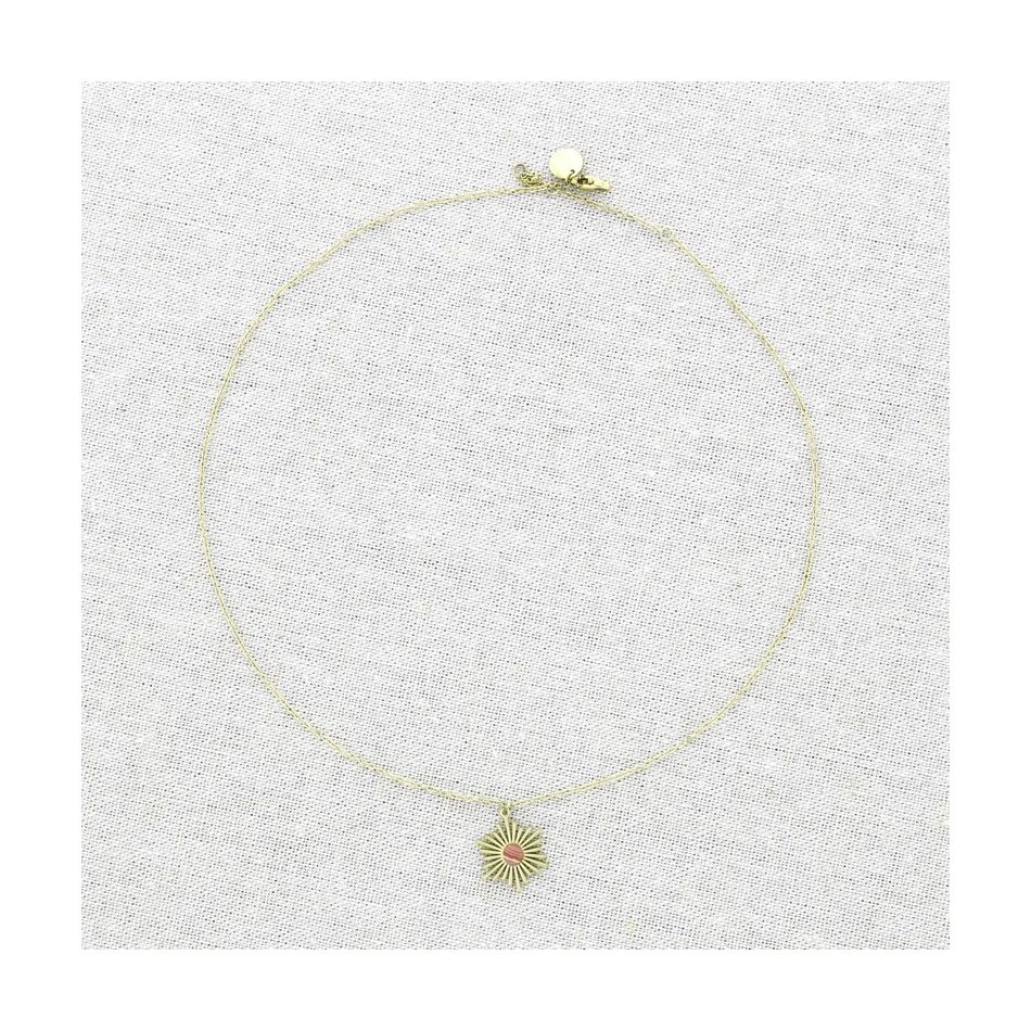 STONE MEDAL PENDANT STEEL SHORT NECKLACE