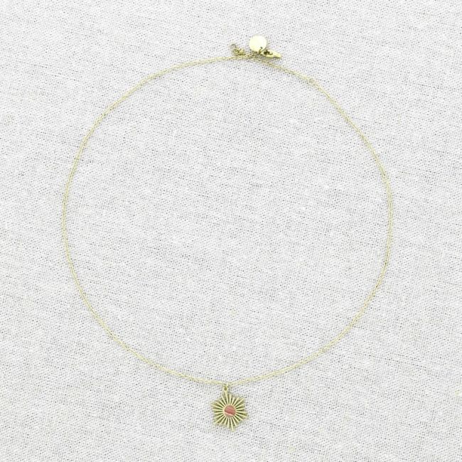 STONE MEDAL PENDANT STEEL SHORT NECKLACE