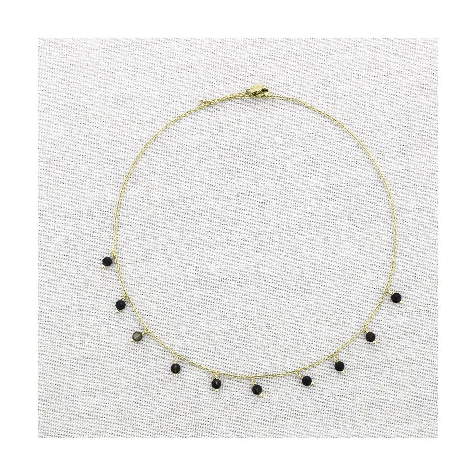 STEEL SHORT NECKLACE WITH FACETED STONES PENDANTS