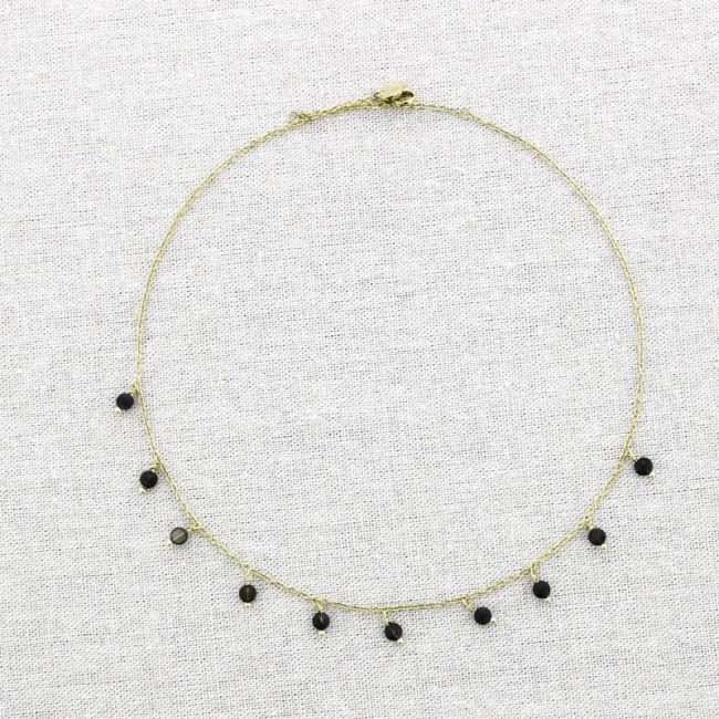 STEEL SHORT NECKLACE WITH FACETED STONES PENDANTS