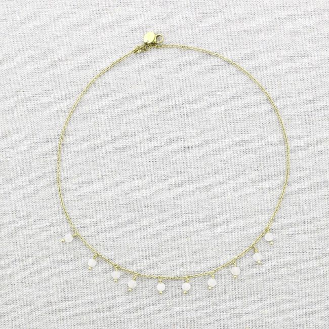 STEEL SHORT NECKLACE WITH FACETED STONES PENDANTS
