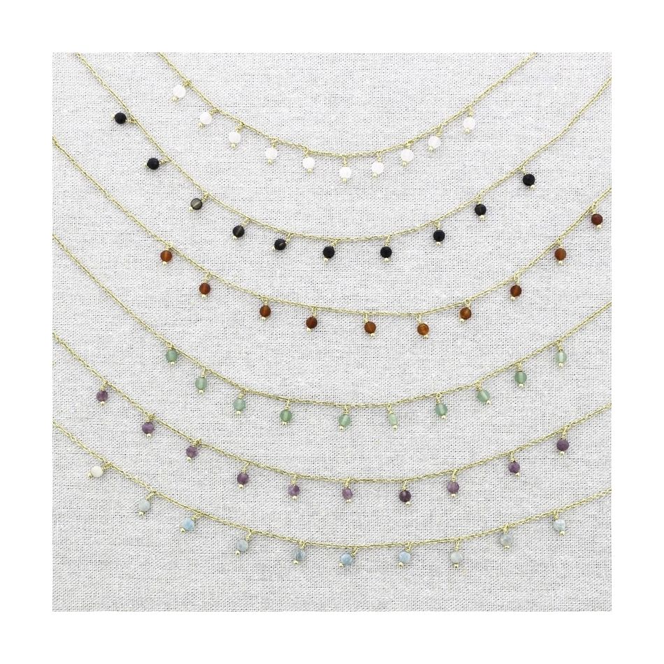 STEEL SHORT NECKLACE WITH FACETED STONES PENDANTS