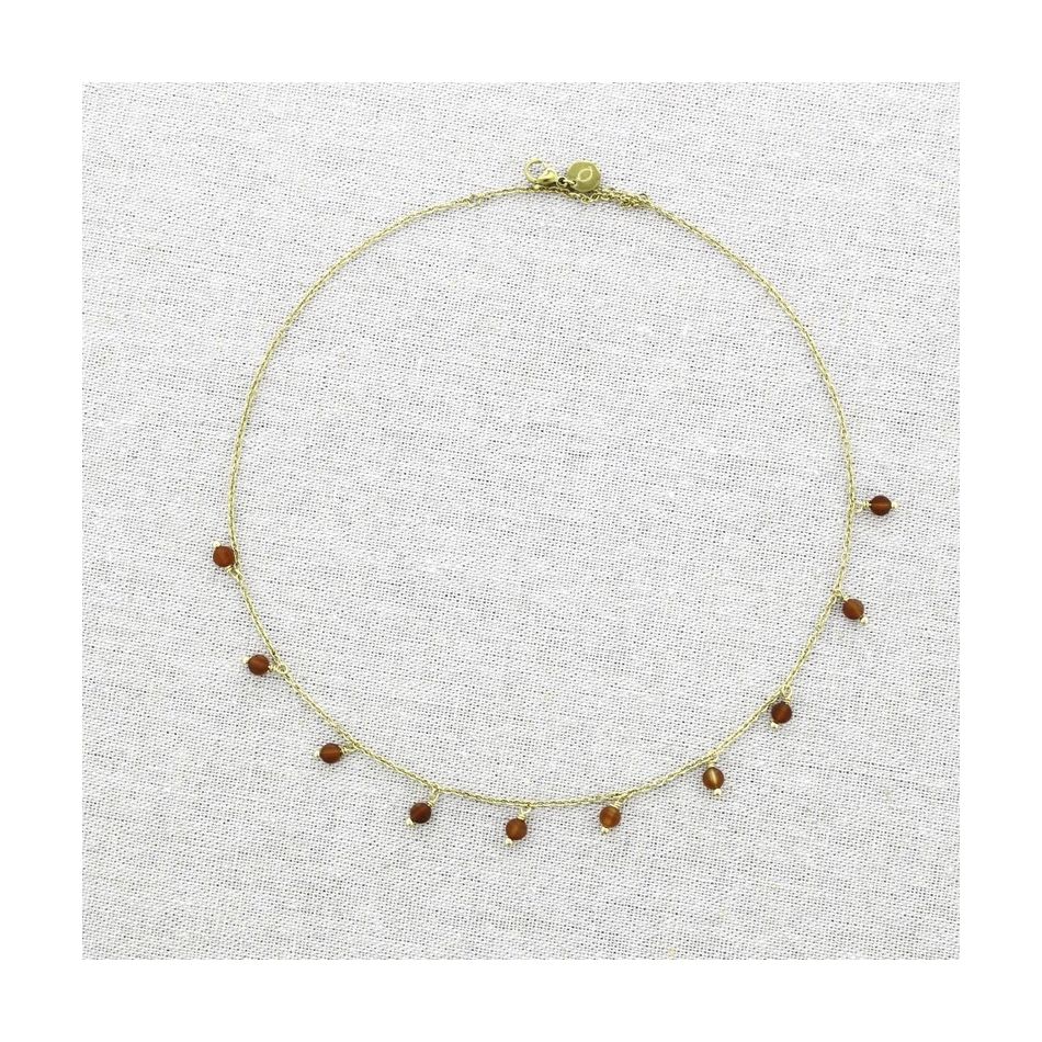 STEEL SHORT NECKLACE WITH FACETED STONES PENDANTS