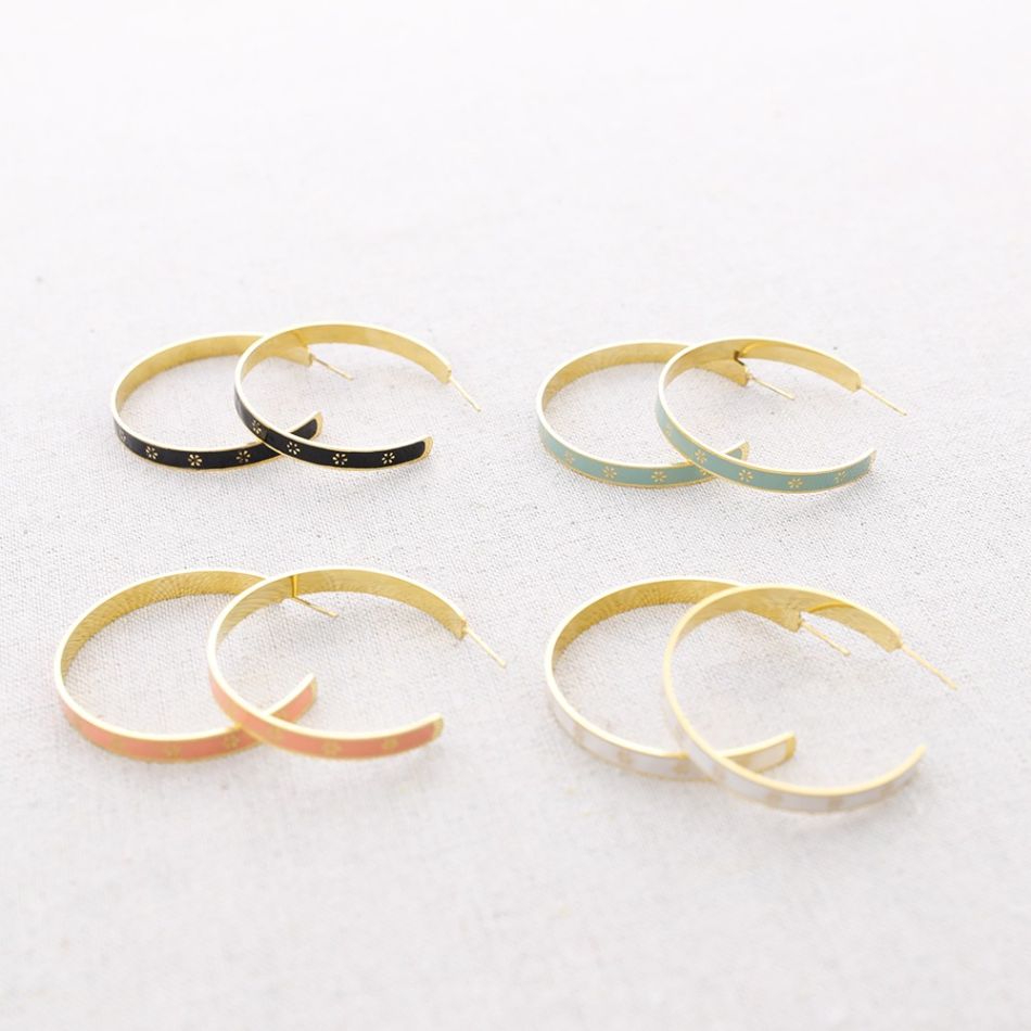 PENDIENTES ACERO ARO ESMALTE FLORECITAS