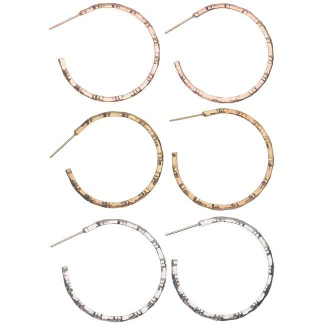 STEEL BAMBOO HOOP EARRINGS 3.5CM