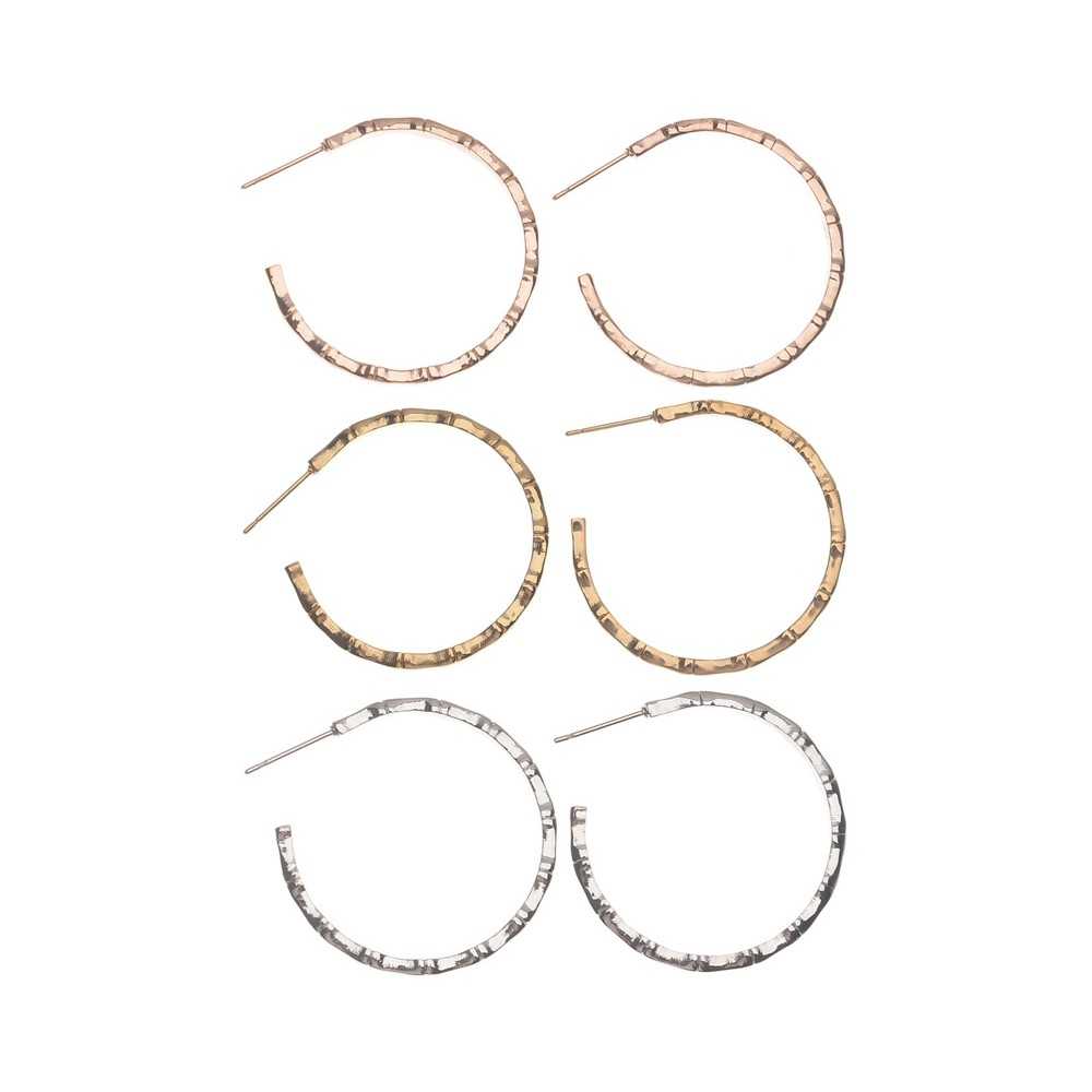 STEEL BAMBOO HOOP EARRINGS 3.5CM