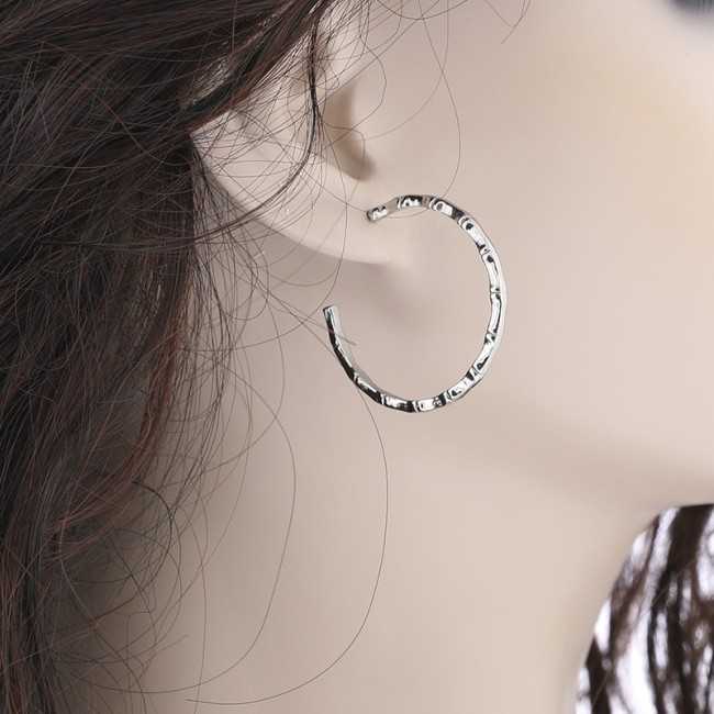 STEEL BAMBOO HOOP EARRINGS 3.5CM