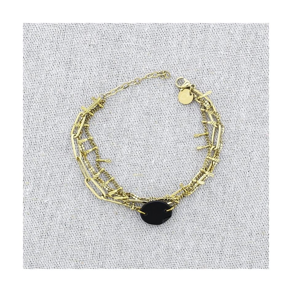 STONE TRIPLE CHAIN STEEL BRACELET