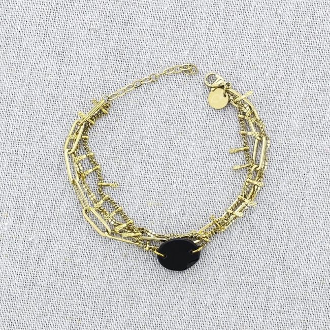 STONE TRIPLE CHAIN STEEL BRACELET